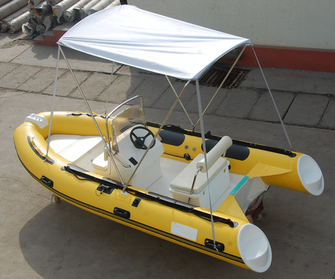 China Yellow 14ft Fiberglass RIB Inflatable Rescue Boat With Outboard Motor supplier